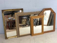 Collection of four mirrors, pine and gilt framed, the largest approx 105cm x 75cm