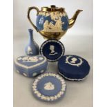 Small collection of Wedgwood Jasperware to include pin trays, lidded dishes and a bud vase along