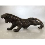 Chinese Broonzed wild cat with lucky coin decoration approx 25cm long