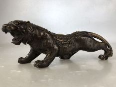 Chinese Broonzed wild cat with lucky coin decoration approx 25cm long