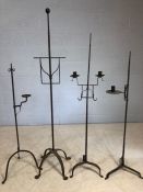 Architectural salvage wrought iron tall candle holders, possibly religious, tallest approx 153cm