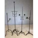 Architectural salvage wrought iron tall candle holders, possibly religious, tallest approx 153cm