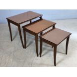 Mid century Nest of three tables with smokey pink glass bevelled edged tops