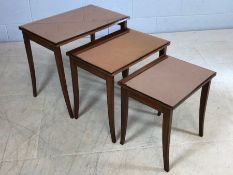 Mid century Nest of three tables with smokey pink glass bevelled edged tops