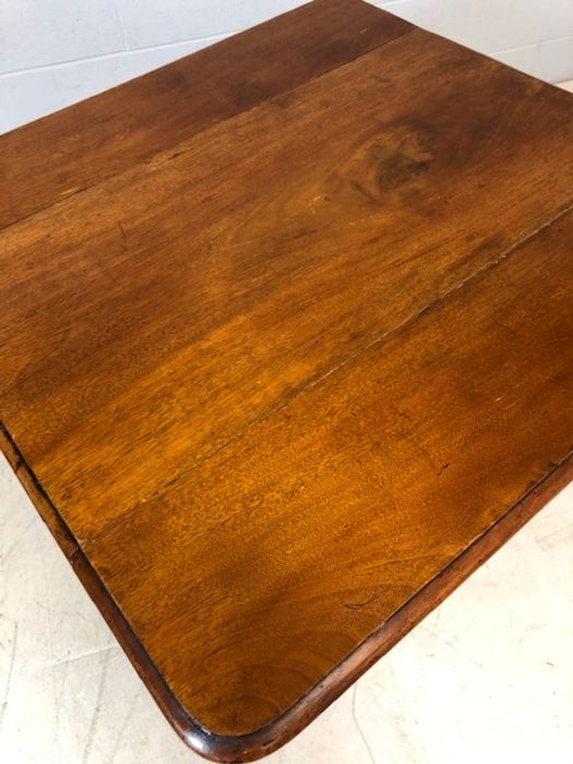 Mahogany drop leaf table on turned legs with original castors and hidden drawer, approx 90cm x - Image 5 of 10