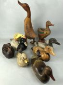 Collection of decorative carved wooden ducks, nine in total, the tallest approx 40cm in height