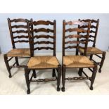 Set of four ladder-back rush-seated dining chairs