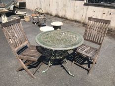 Garden table and two teak chairs bistro style