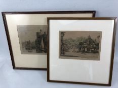 Henry G. Walker - 'Dunston (Somerset)', colour etching, signed in pencil and Conway castle (two of)