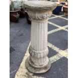 Tall fluted concrete garden pillar / plinth approx 78cm tall