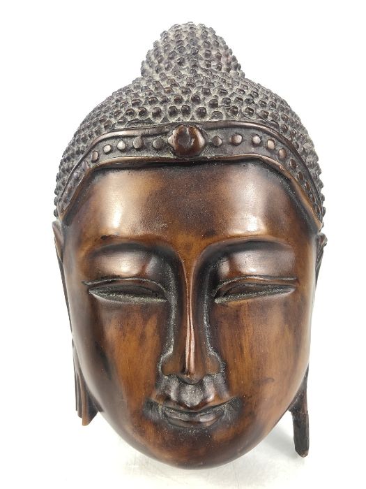 Three decorative wooden Eastern items to include carved head, approx 43cm in height, one A/F - Image 7 of 7