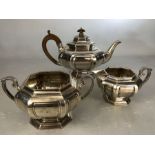 Silver London 1912 Hallmarked Octagonal stepped design Teaset by Hamilton & Co (teapot, Milk & sugar