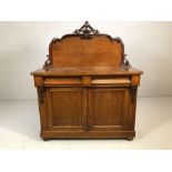 Mahogany and pine chiffonier with upstand, approx 123cm x 47cm x 151cm tall