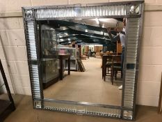 Extra large, modern industrial style mirror, with pleated glass and metal frame, approx 135cm x