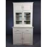 White painted pine kitchen dresser with drawers and cupboards under, glass cabinets and solid