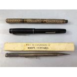 Collection of vintage pens to include an 18ct gold plated fountain pen