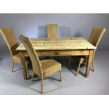 Pine kitchen / dining table with vintage paint marks to top, approx 153cm x 80cm x 75cm tall,