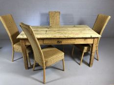 Pine kitchen / dining table with vintage paint marks to top, approx 153cm x 80cm x 75cm tall,