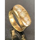 9ct Gold boat ring set with five graduated Diamonds the central diamond approx 0.25ct size 'S'