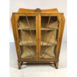 Art Deco display cabinet with two shelves and starburst design to glazing, approx 97cm x 30cm x