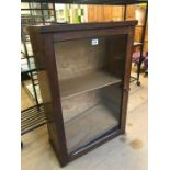 Pine glass-fronted cabinet with shelves, approx 63cm x 32cm x 94cm tall