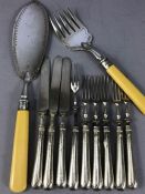 Collection of flatware each piece with either a silver hallmarked collar or handle (A/F) 11 pieces