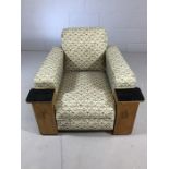 Vintage upholstered armchair with built-in cupboards to the arms (A/F)