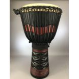 Mahogany African Djembe drum by World Rhythm, 60cm x 30cm with natural goat skin and carry case