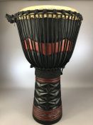 Mahogany African Djembe drum by World Rhythm, 60cm x 30cm with natural goat skin and carry case