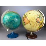 Two vintage world globes