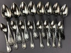 Collection of silver coloured Fraget N Plaque flatware eight teaspoons and eight serving spoons