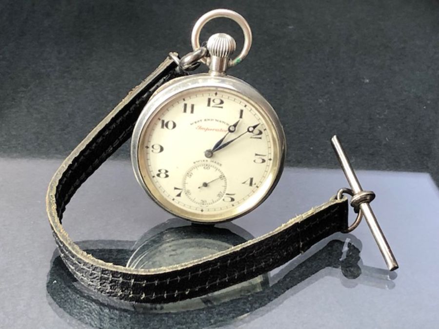 Silver coloured Pocket watch by West End Watch Co, marked to dial Imperatror SWISS MADE engraved