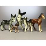 Collection of five ceramic donkeys / horses, the tallest approx 17cm in height
