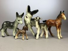 Collection of five ceramic donkeys / horses, the tallest approx 17cm in height