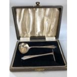 Silver hallmarked baby feeder Christening set in presentation box