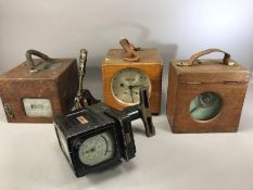Collection of vintage tools and measuring devices to include a Benzing clock