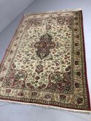 Pink ground silk rug with medallion design, approx 203cm x 38cm