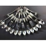 Russian Josef Fraget Silver coloured flatware each piece stamped FRAGET N PLAQUE: Twelve sering