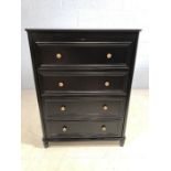 Modern black lacquered four drawer chest of drawers, approx 80cm x 50cm x 106cm tall