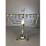 Jewish interest: Birmingham Hallmarked 9 branch Menorah with star of David on a stepped base by