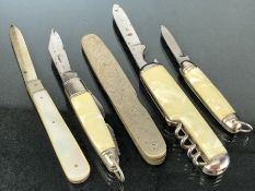 Collection of Pen Knives and fruit knives some hallmarked silver five in total