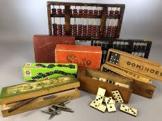 Collection of vintage items to include pens, dominoes, abacus etc