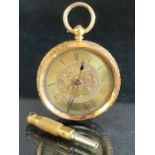 18ct Gold cased pocket watch (no glass) movement marked DF&C winds and runs (total weight 33g)