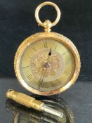 18ct Gold cased pocket watch (no glass) movement marked DF&C winds and runs (total weight 33g)