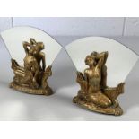 Art Deco pair of mirror holders semi clad figurines with possibly replacement glass