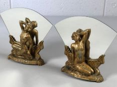 Art Deco pair of mirror holders semi clad figurines with possibly replacement glass