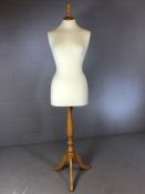 Modern dressmakers dummy / mannequin on pine turned stand, approx 157cm