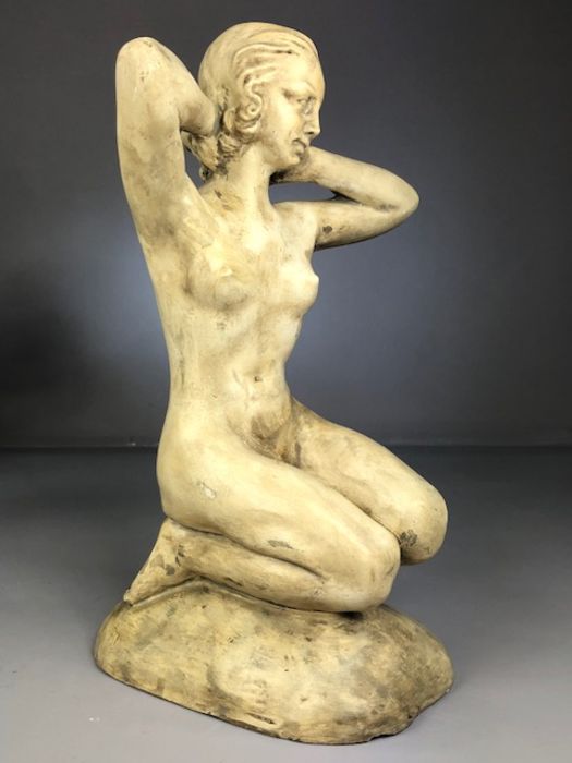 Sculpture: a plaster figure of a kneeling naked lady approx 34cm tall - Image 2 of 5