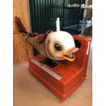 Vintage children's coin slot amusement ride in the form of a fish, approx 130cm x 110cm, untested