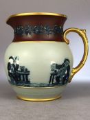 Copeland pottery ale jug, decorated in relief with tavern scenes and verse, impressed marks to base,
